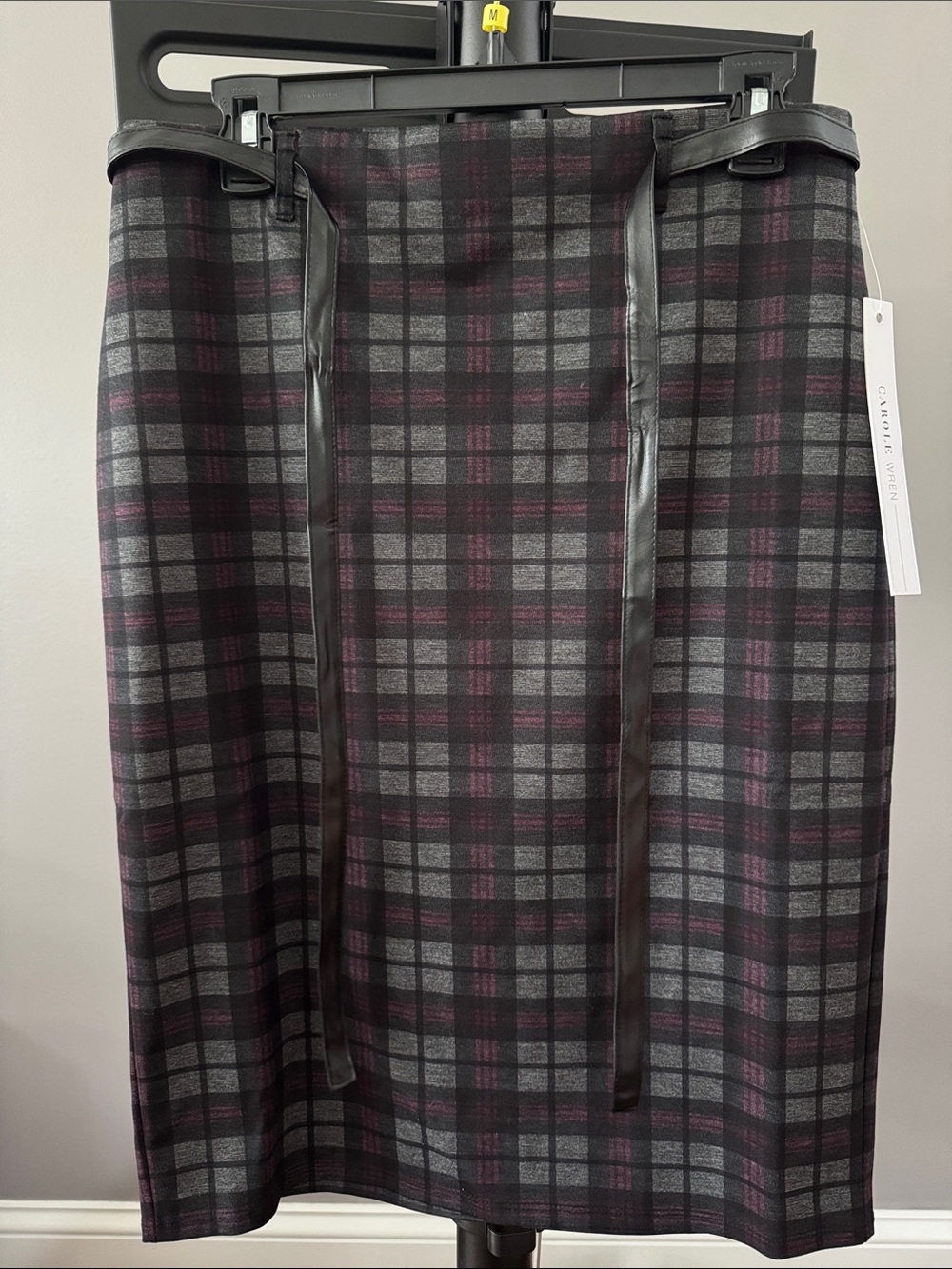 Carole Wren Plaid Pencil Skirt in Charcoal and Plum